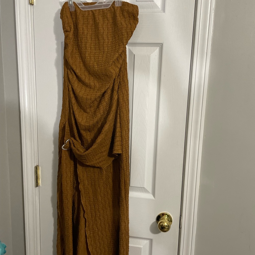 Brown Draped Maxi Dress